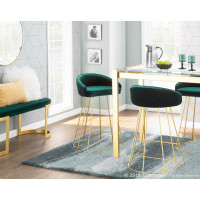 Lumisource B26-CNRYUP AUGN2 Canary Contemporary Counter Stool in Gold with Green Velvet - Set of 2